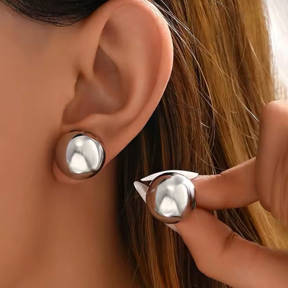 Fashion Jewelry Silver Dome Stud Earrings